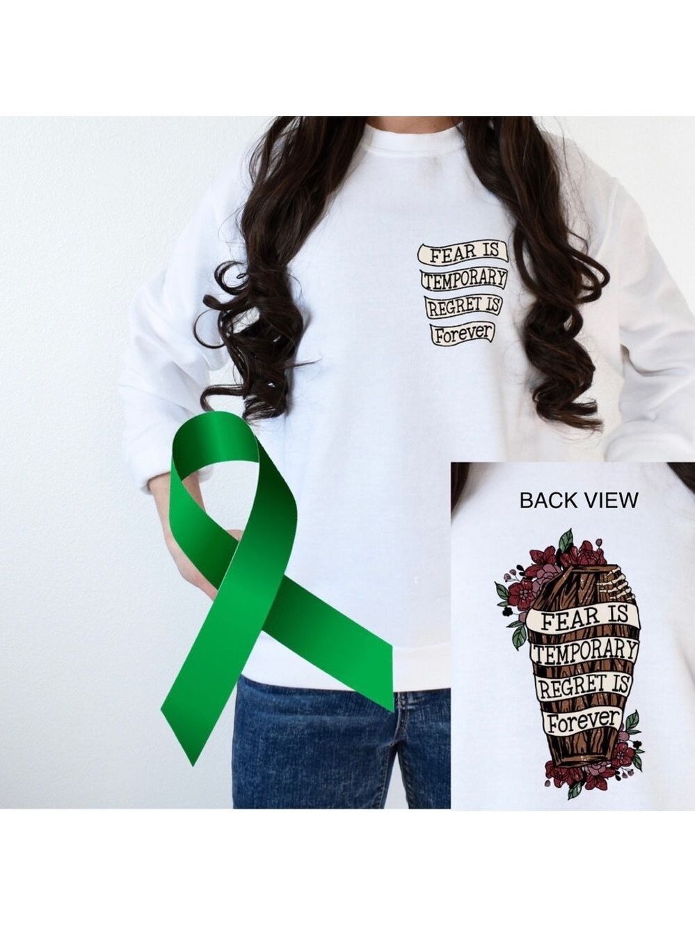 Fear is Temporary mental health graphic crewneck pullover sweatshirt size large